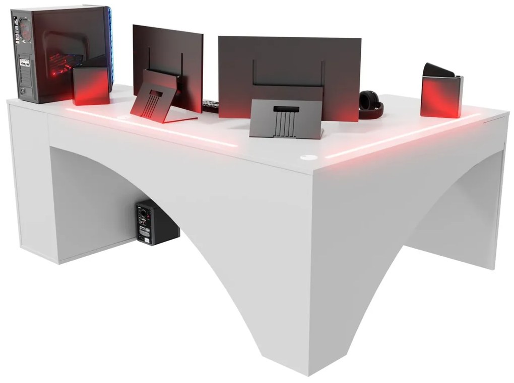 Masă PC de colț Carbon (alb) (S) (cu iluminat LED RGB). 1054961