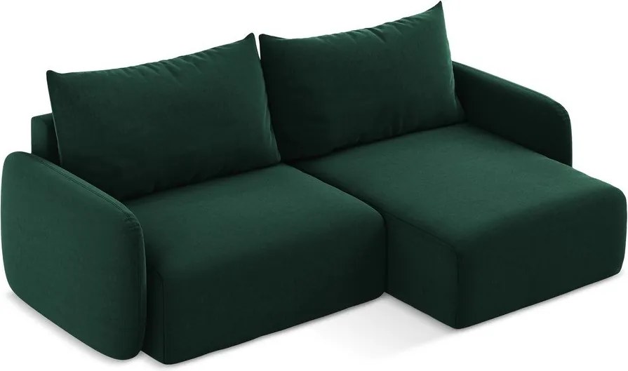 Colțar verde închis extensibil/cu spațiu de depozitare cu tapițerie din catifea (cu colț pe partea dreaptă/cu șezlong) Kalena – Makamii