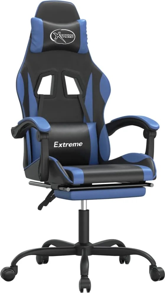 vidaXL Scaun gaming pivotant/suport picioare negru/albastru piele eco