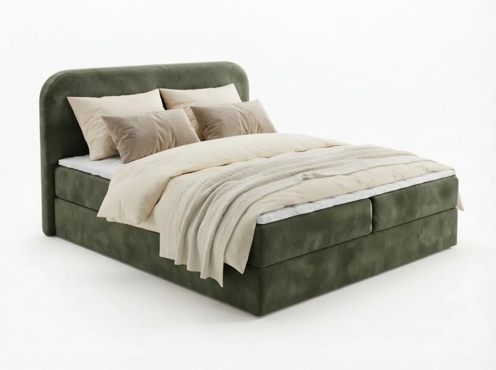 Pat tapițat boxspring FORENA 140x200 cm verde inchis Saltea: Saltea cu arcuri Bonell