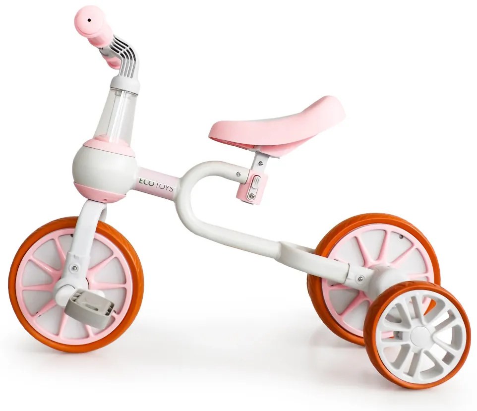 Bicicletă de jogging 4 în 1 cu pedale detașabile și roți laterale roz