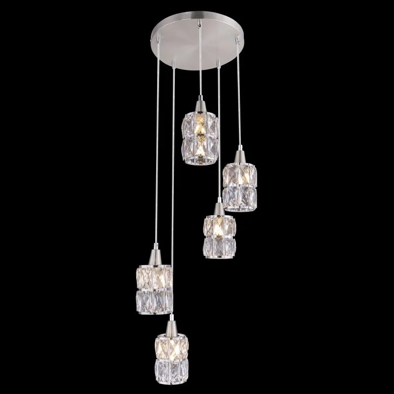 Lustra moderna cu 5 pendule WOLLI nichel/transparent 15760-5 GL