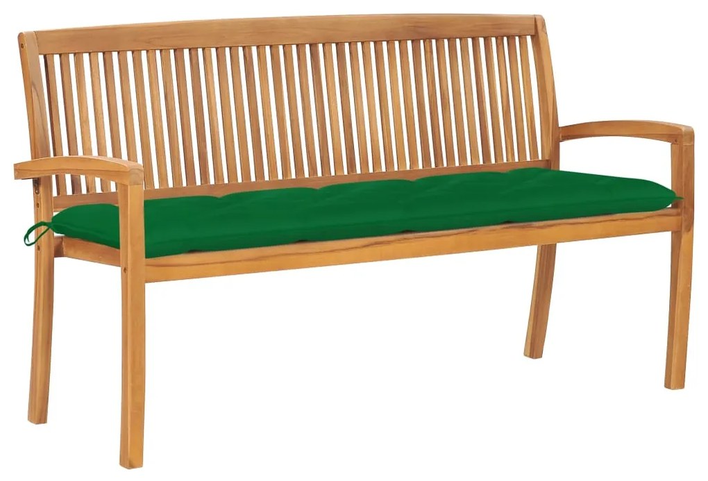 vidaXL Bancă de grădină stivuibilă cu pernă, 159 cm, lemn masiv tec