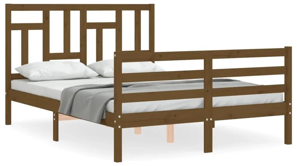 3194934 vidaXL Cadru de pat cu tăblie, dublu mic, maro miere, lemn masiv