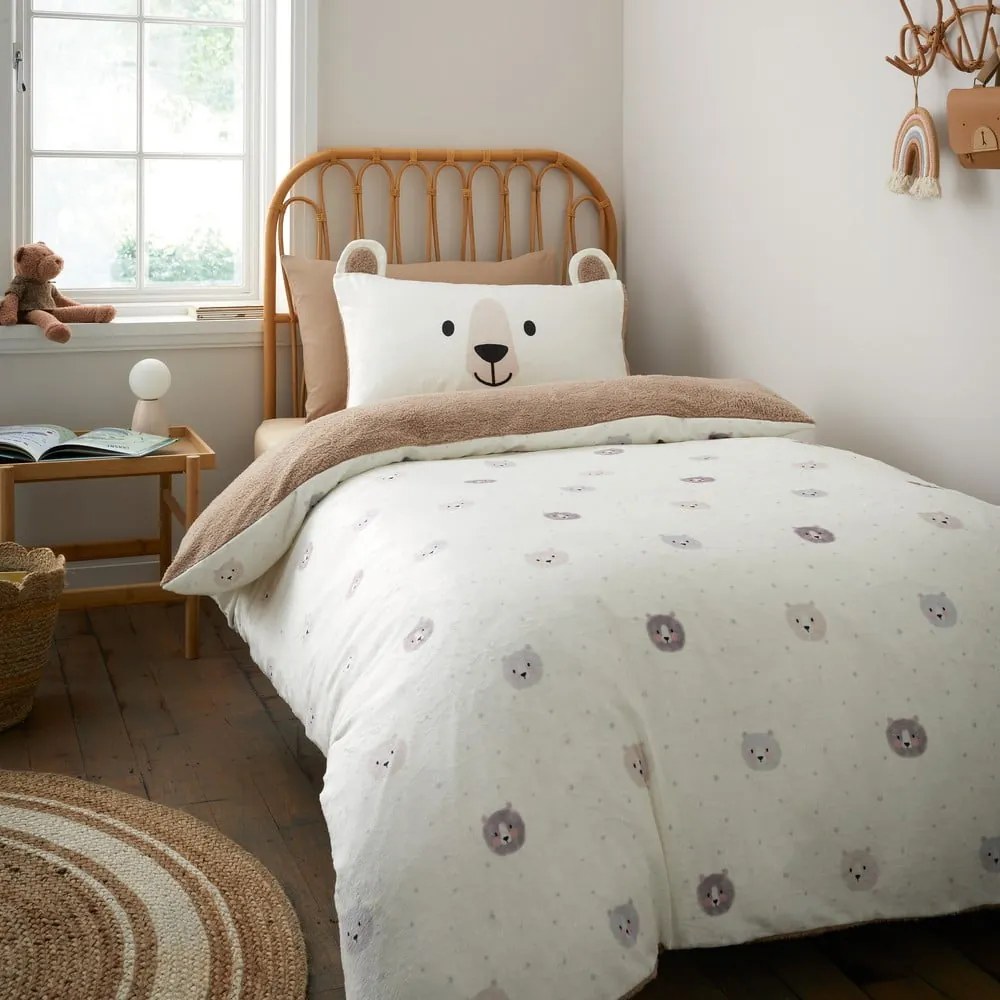 Lenjerie de pat pentru copii maro-crem din micropluș/cocolino pentru pat de o persoană 135x200 cm Cosy Bear – Catherine Lansfield