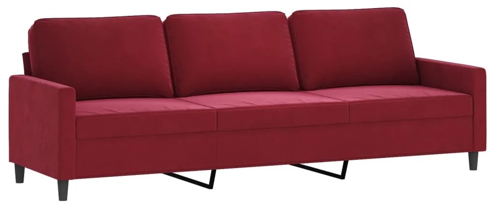 Canapea cu 3 locuri, rosu vin, 210 cm, catifea Bordo, 228 x 77 x 80 cm