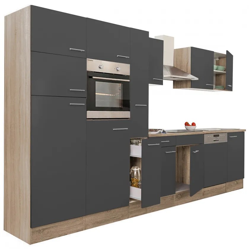 Mobilă de bucătărie Yorki 370, corp din stejar sonoma, cu față antracit satinat