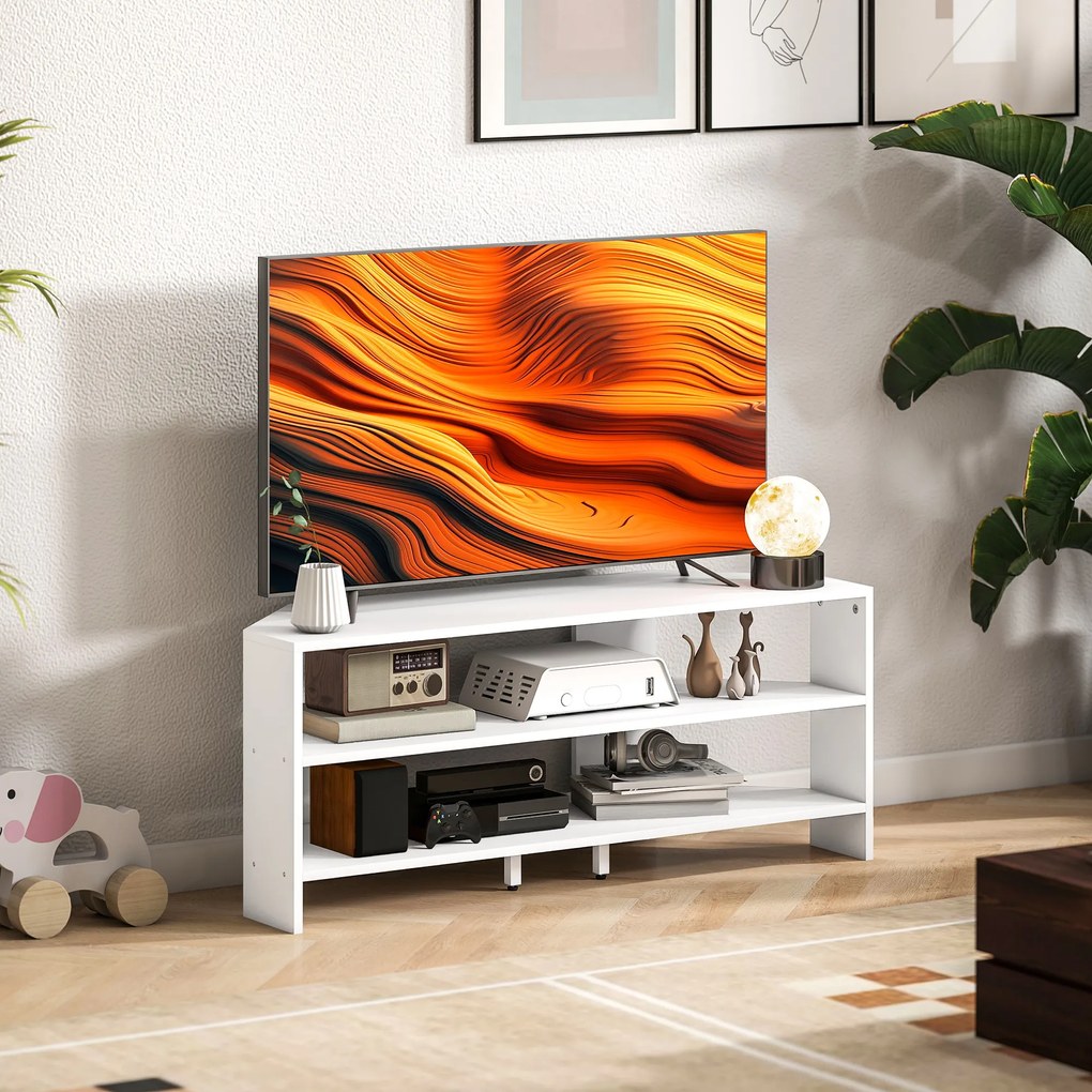 HOMCOM Comodă TV de Colț 47" max cu 2 Rafturi Deschise din Lemn Alb | Aosom Romania