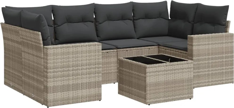 vidaXL Set canapele de grădină cu perne, 7piese gri deschis poliratan