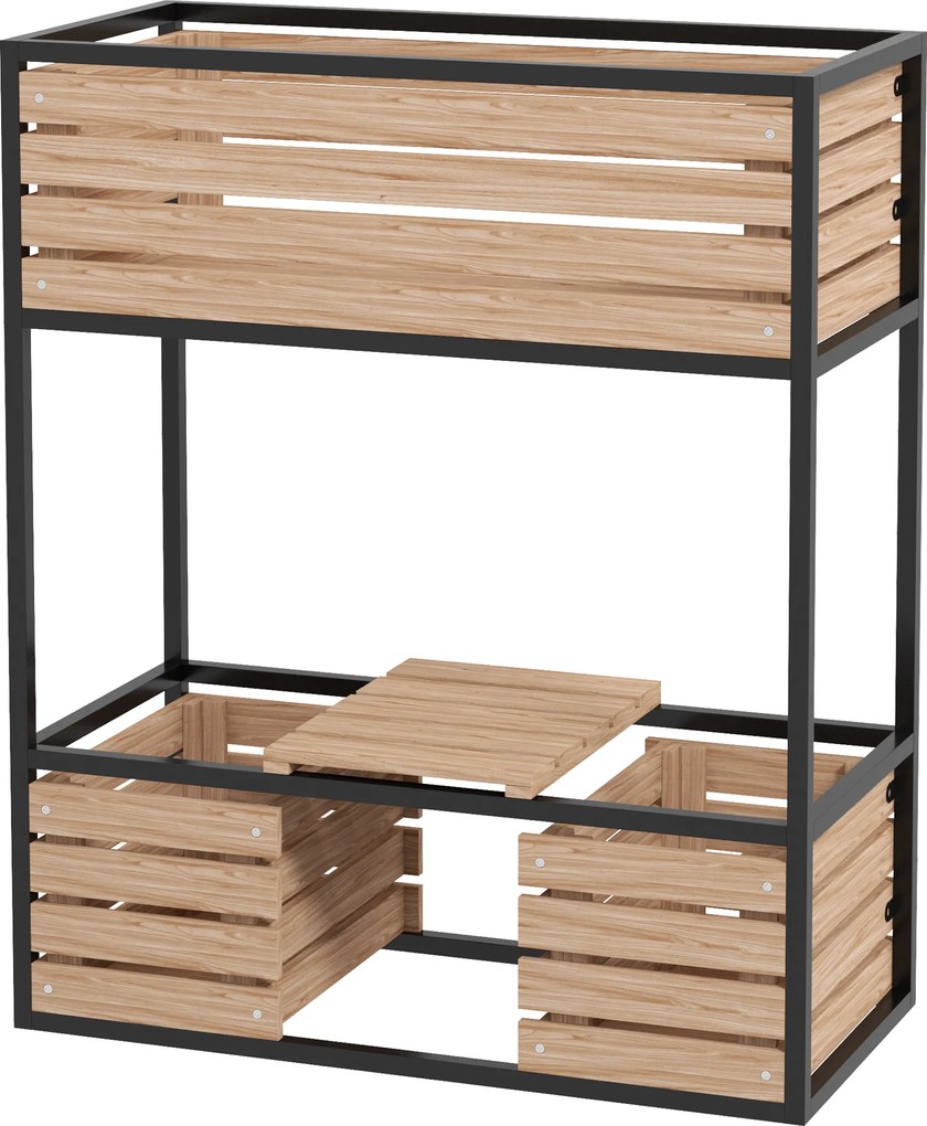 Outsunny Casetă de plantare, scară pentru flori, jardinieră înaltă, rezistentă la intemperii, 3 ghivece, 83 cm x 39 cm x 100 cm, natur + negru | Aosom Romania