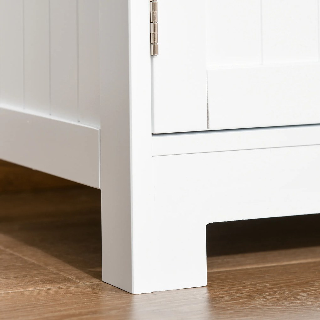 kleankin Mobile Bagno con 2 Armadietti e Ante in Vetro, Mobiletto Bagno Salvaspazio con Ripiano Regolabile, Armadietto da Terra per Sala da Pranzo, Salotto, Soggiorno, Cucina, 60x30x108.5 cm, Bianco | Aosom Romania
