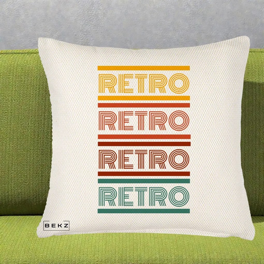 Perna Decorativa RETRO Text Multicolor, 40x40 cm, Crem Reliefat, Husa Detasabila, Perna Inclusa, BEKZ®