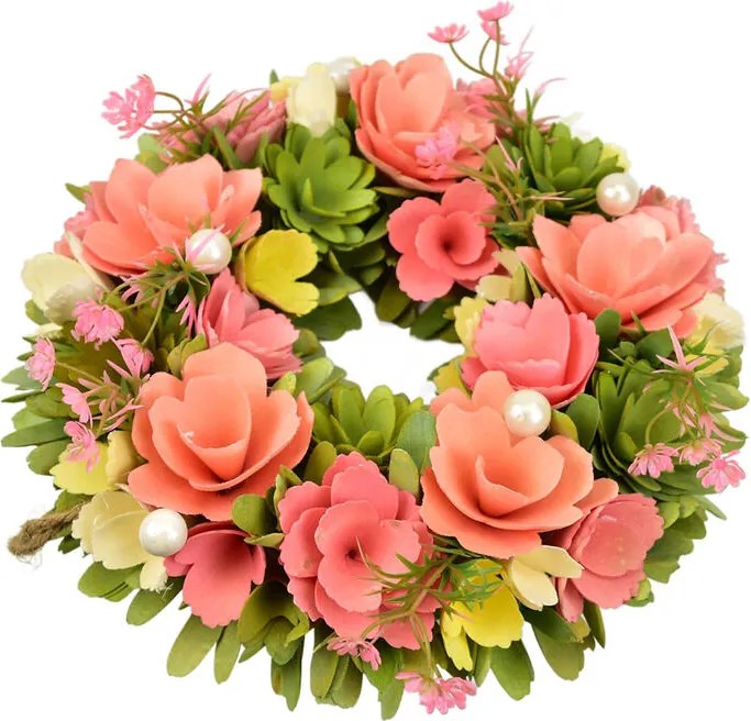 Coroniță din flori din lemn cu mărgele 30 cm