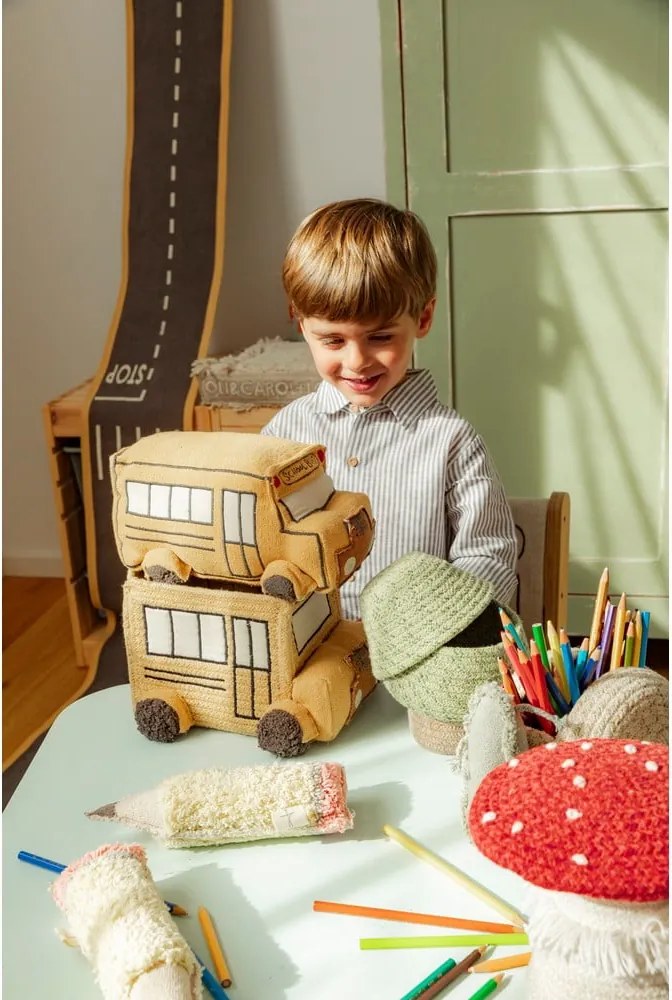 Coș de jucării pentru copii galben ocru din material textil 22x19x15 cm School Bus – Lorena Canals