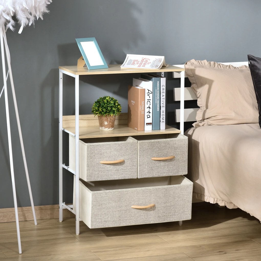 HOMCOM Comodă mobilier de depozitare cu 3 sertare material textil, raft și blat superior, 58L x 29l x 81,5H cm | Aosom Romania