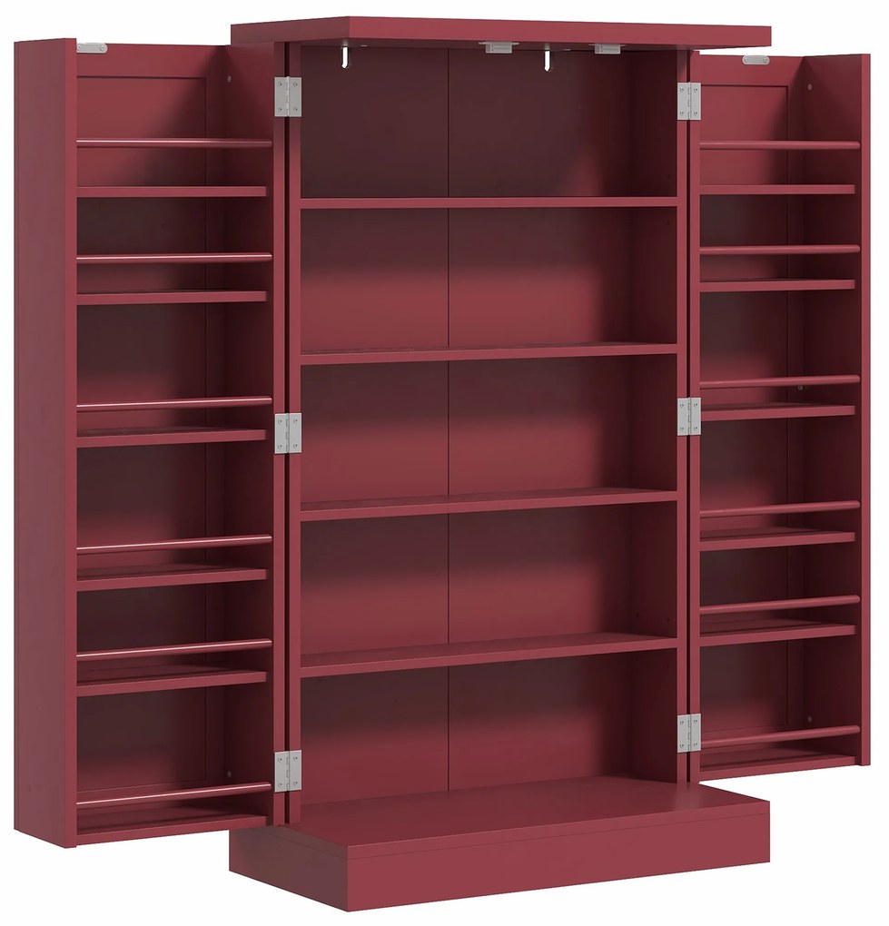 HOMCOM Dulap mobilier de bucătărie despensier 2 uși cu 5 rafturi și 12 recipiente pentru mirodenii - 60 x 30 x 104 cm - roșu | Aosom Romania