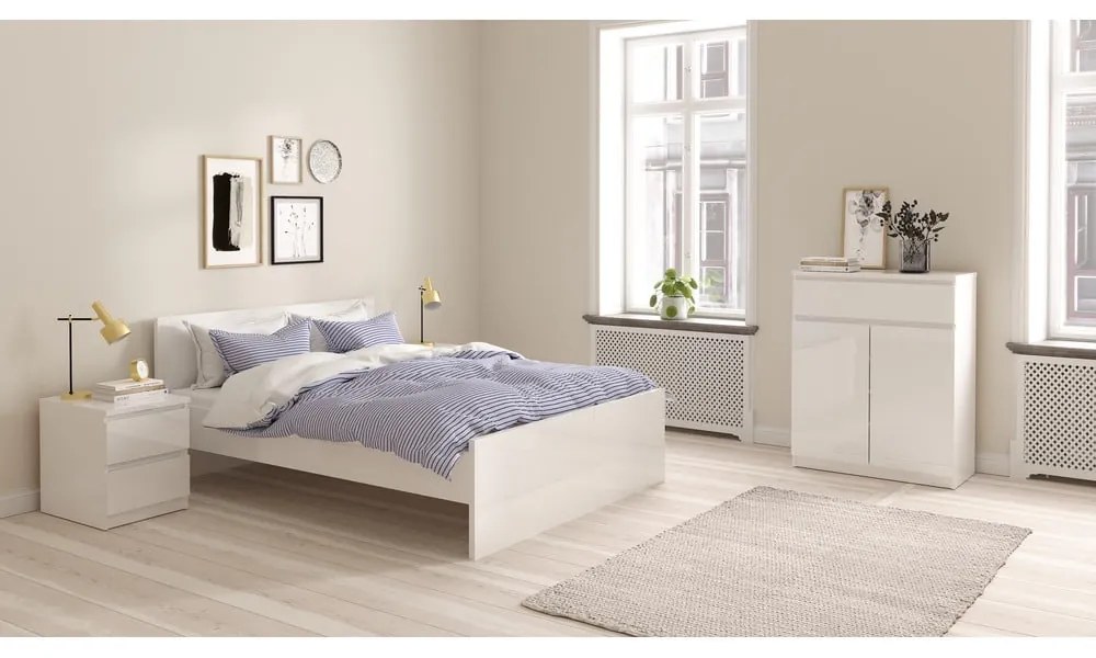 Pat matrimonial alb din placă aglomerată de lemn fără somieră 140x200 cm Naia – Tvilum