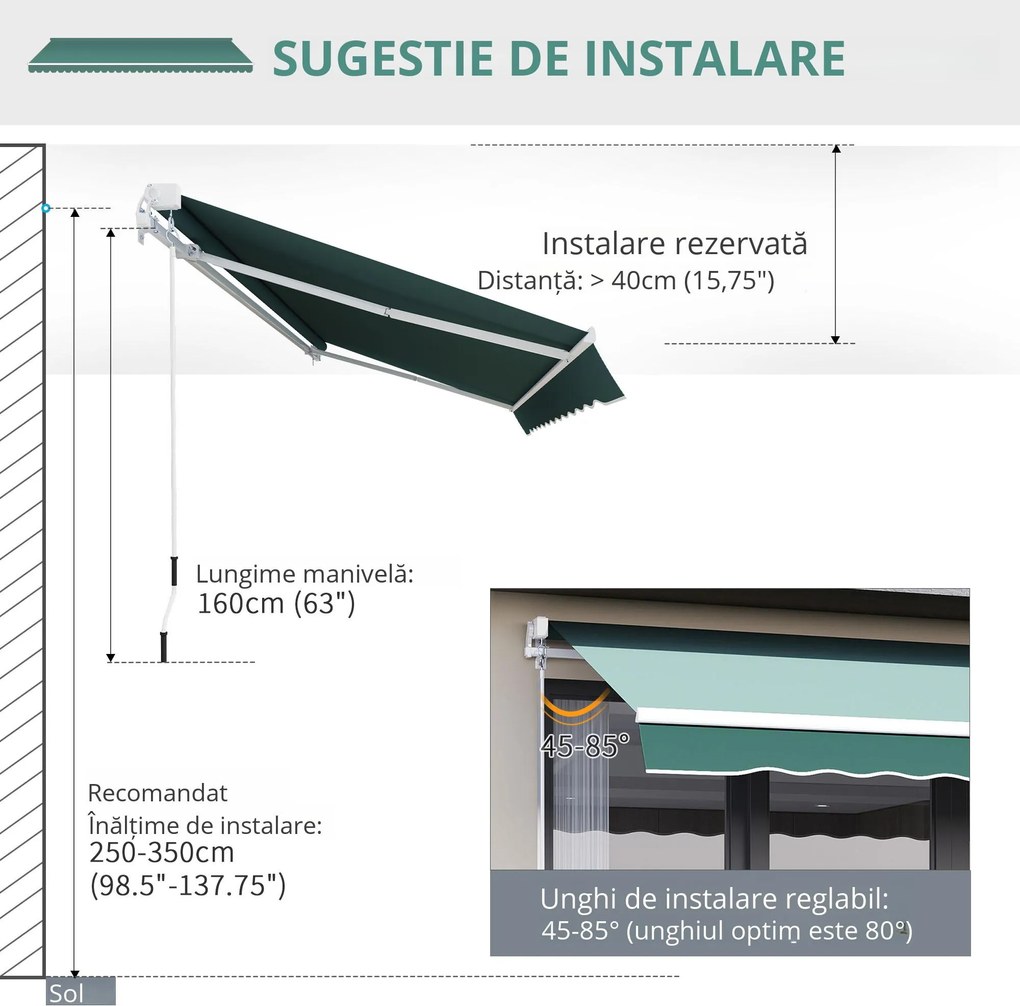 Perdea Rulou Manuală Verde, Protecție UV și Intimitate, 2.5x2m | Aosom Romania