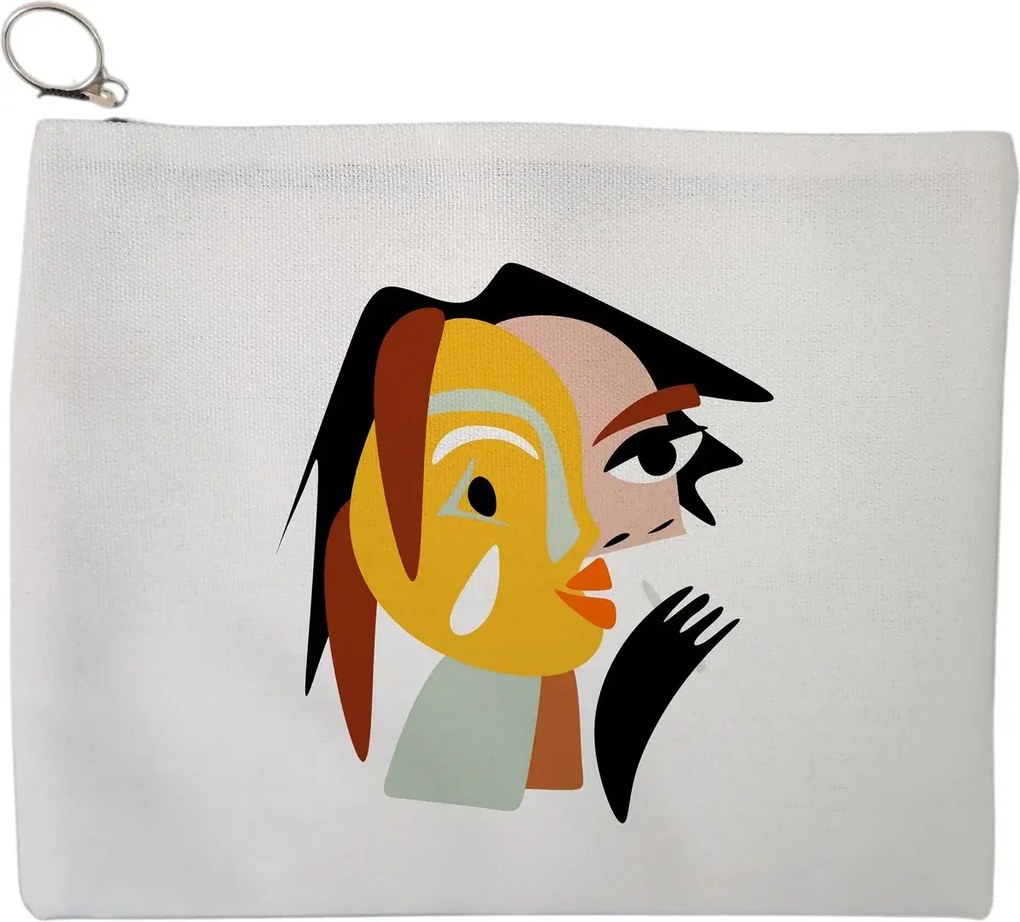 Portfard Cosmetice tip Plic, model Abstract face 2, 23x18 cm, Alb, BEKZ®