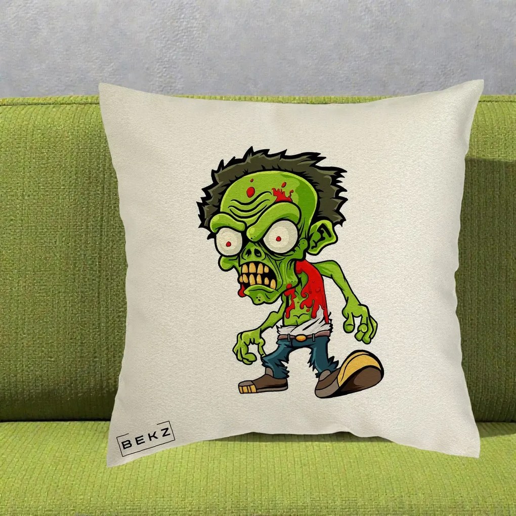 Perna Decorativa Zombie Halloween, 40x40 cm, Ecru, Husa Detasabila, Perna Inclusa, BEKZ®