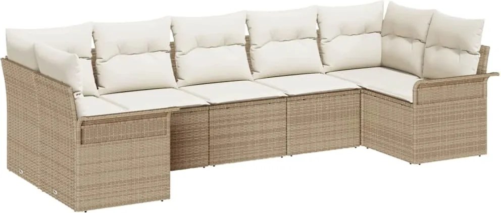 vidaXL Set de canapele pentru grădină cu pernă 7 pcs Bej Rattan poli