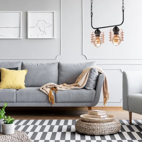 Lustră pe lanț MORGAN 2xE27/60W/230V neagră/cupru