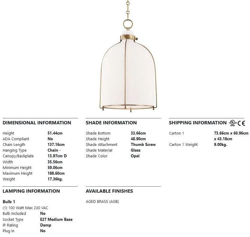 Pendul sub forma de cupola, desing LUX, ELDRIDGE