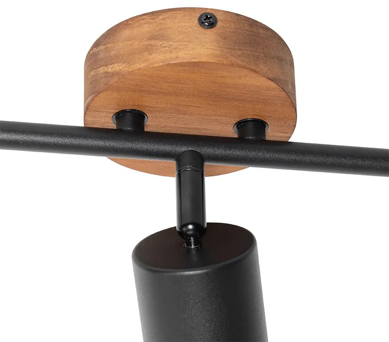 Spotlight industrial negru cu lemn inclinabil 3 lumini - Jeana