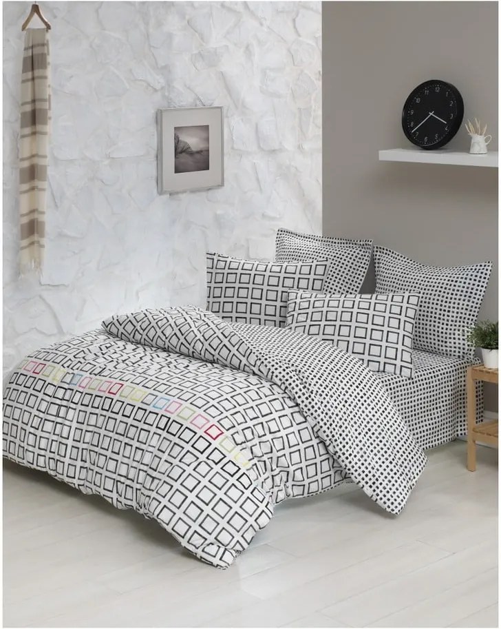 Lenjerie de pat cu cearșaf din bumbac ranforce, pentru pat dublu Mijolnir Sonic White, 200 x 220 cm