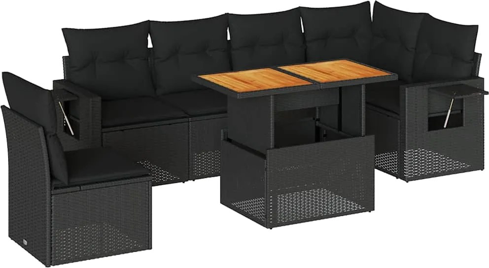 vidaXL Set canapele de grădină cu perne, 7 piese, negru, poliratan