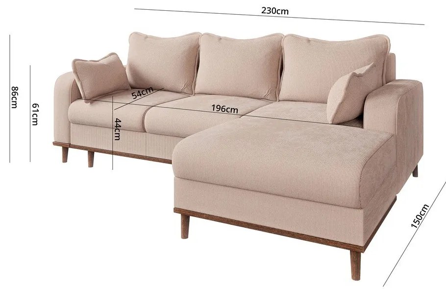 Colțar bej cu tapițerie din catifea reiată (cu colț pe partea dreaptă) Beata – Ropez