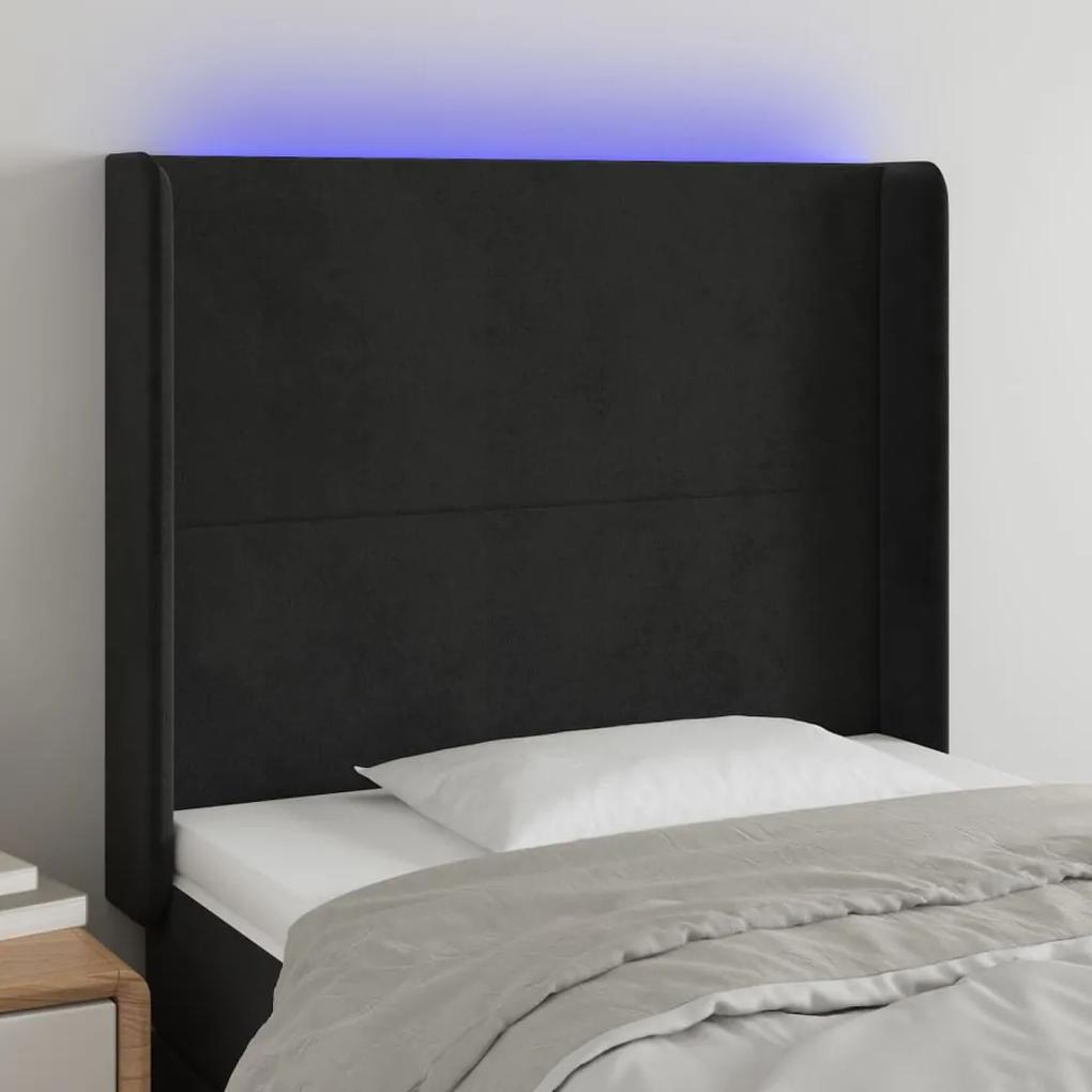 3123806 vidaXL Tăblie de pat cu LED, negru, 93x16x118/128 cm, catifea