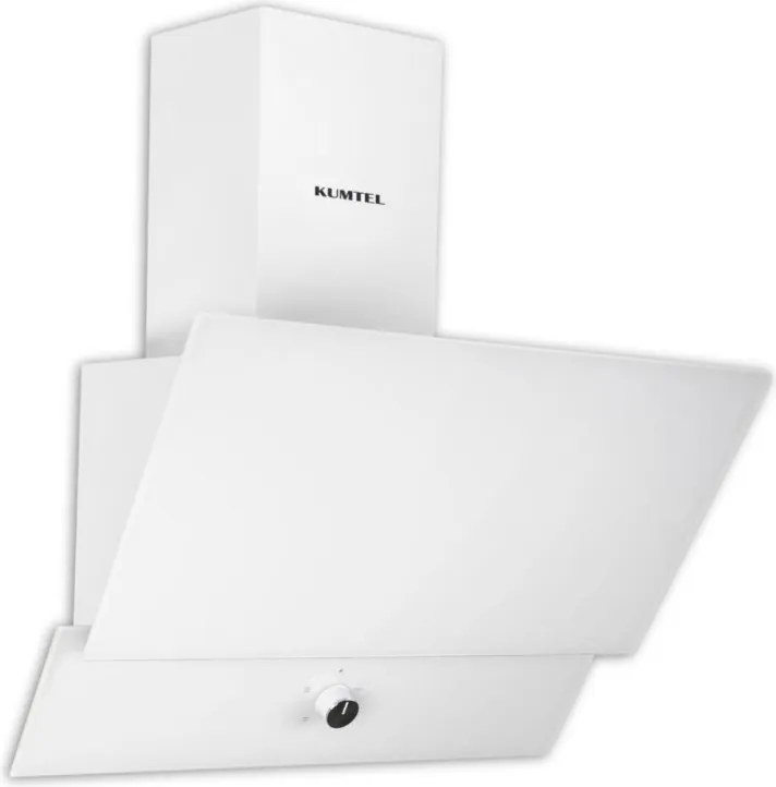 Hota decorativa Kumtel DA6-830-A0A, 650 m³/h, 60 cm, 3 viteze, Comanda mecanica, Panou din sticla, Iluminare LED, Alb