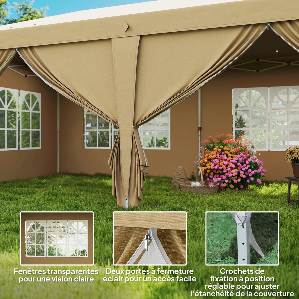 Outsunny Pavilion barnum pliant pop-up impermeabil 6 x 3 x 2,7 m 4 pereți laterali detașabili 4 ferestre husă de transport kaki | Aosom Romania