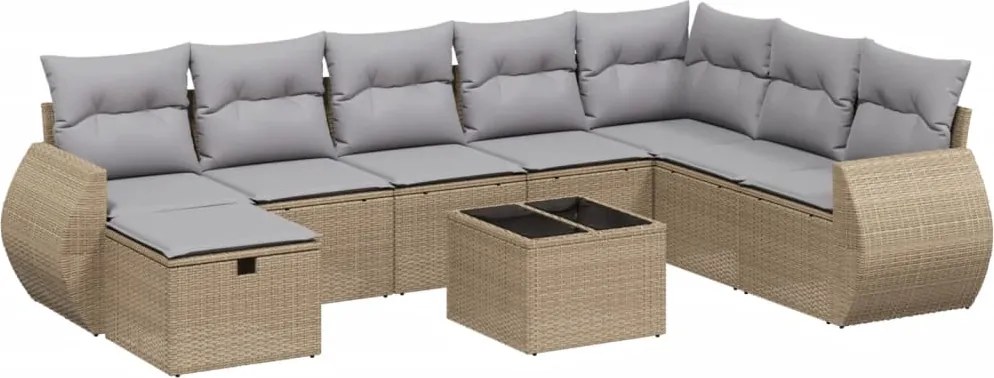 vidaXL Set canapele de grădină, 9 piese, cu perne, bej, poliratan