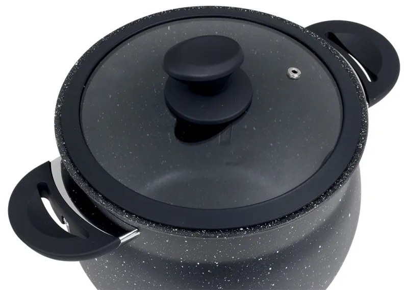 Oala pentru gatit la aburi Royalty Line RL-CP6LM, 20 cm, 6 litri, 3 piese, Finisaj marmura, Inductie, Negru