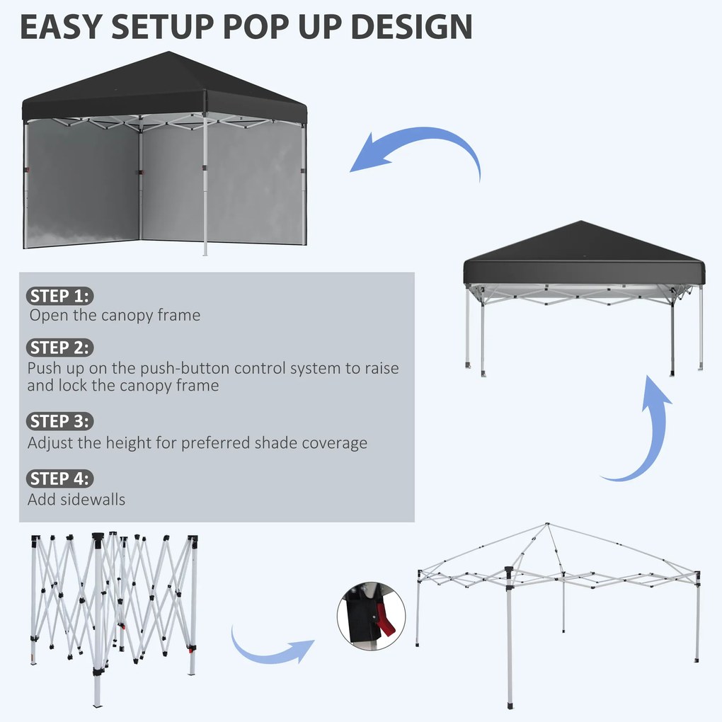 Outsunny Foisor Pop Up 3 x 3 (M) cu 2 pereti laterali, Saci de greutati pentru picioare si geanta de transport, Negru | Aosom Romania