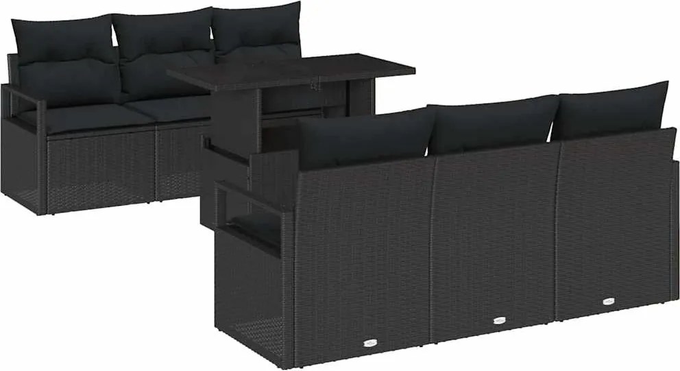 vidaXL Set de canapele pentru grădină cu pernă 7 pcs Negru poliratan
