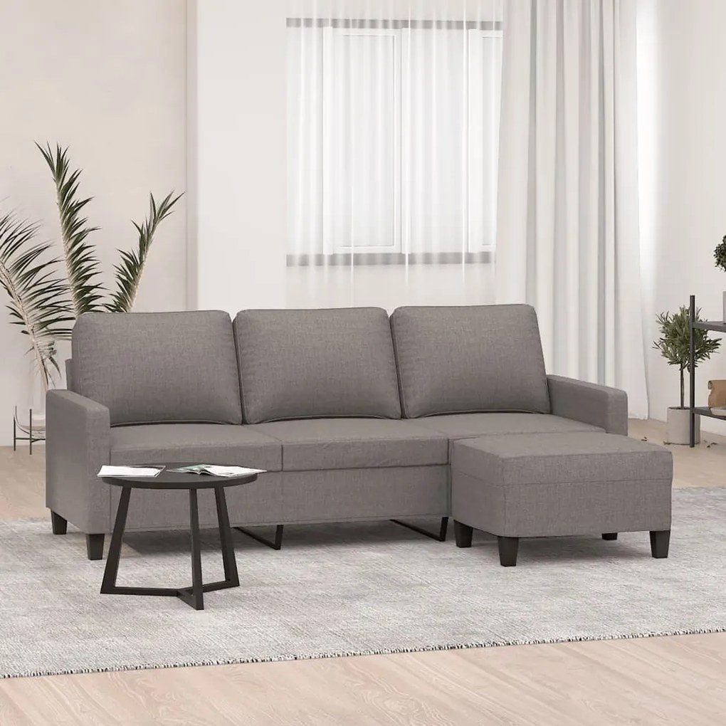 vidaXL Canapea cu 3 locuri și taburet, taupe, 180 cm, material textil