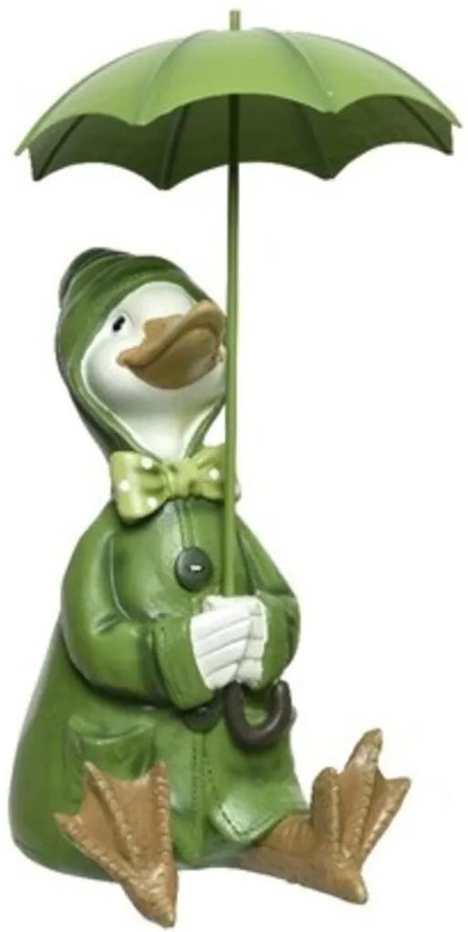 Decoratiune Duck with the umbrella open, Decoris, 17x18.8x26.3 cm, verde