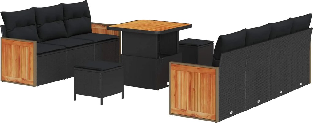 vidaXL Set de canapele pentru grădină cu pernă 13 pcs Negru poliratan