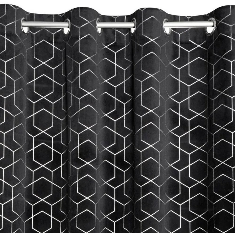 Perdele negre cu imprimeu geometric, potrivit pentru sufragerie Lungime: 250 cm