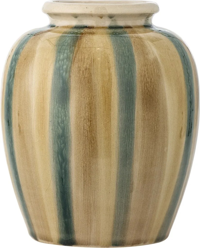 Vază rustică din ceramică pictată manual verde și bej 16,5x20 cm „Rahima”