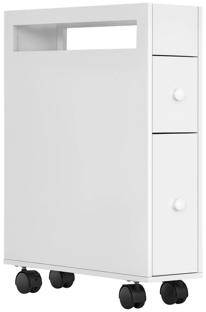 HOMCOM Carucior Cu Rotile pentru Spatiu Ingust Dulap de Baie, Design Compact, doua Sertare, patru Roti, alb, 16 x 49,5 x 66 cm | Aosom Romania