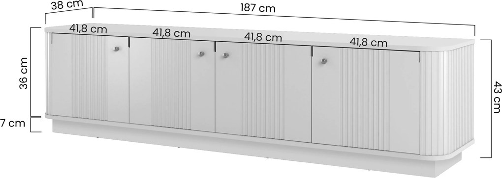 Comodă TV pe soclu Vesper 4D 187 cm - cașmir / mânere negre