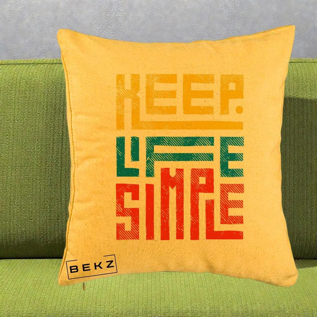 Perna Decorativa Keep Life Simple Colorat, 40x40 cm, Galben, Husa Detasabila, Perna Inclusa, BEKZ®