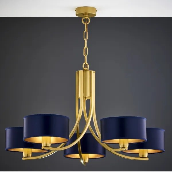 Jupiter 2094 - Candelabru ARTHUR suspendat cu lanț, 5xE27/15W/230V, albastru/auriu