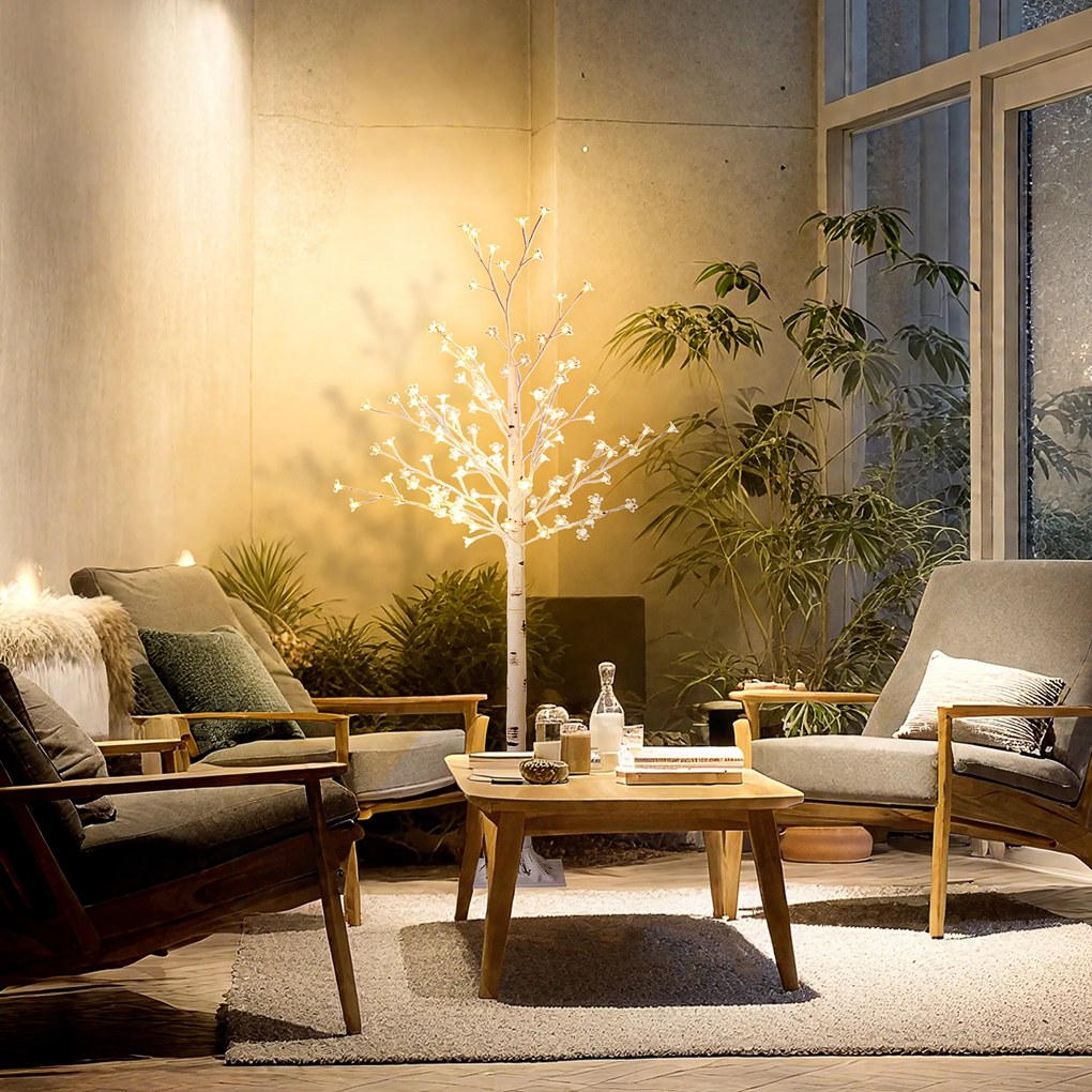 HOMCOM Copac Di Betulla Con 120 Lumini Led Înalt 150cm 3 Niveluri Luminosità Alb | Aosom Romania