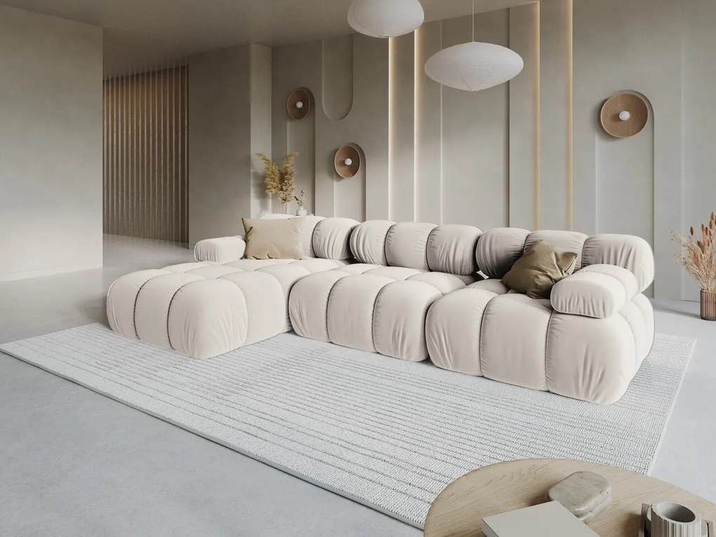 Coltar modular stanga 4 locuri, Bellis, Micadoni Home, BL, 282x155x70 cm, catifea, bej deschis