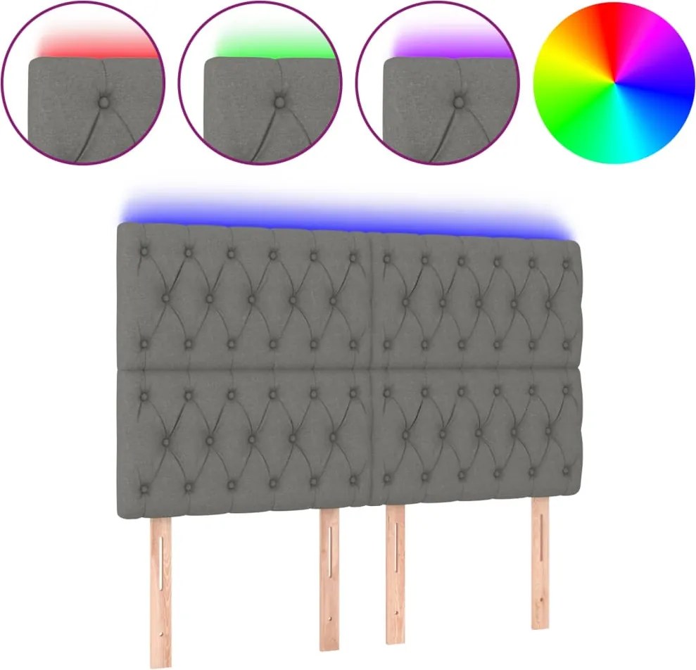 vidaXL Tăblie de pat cu LED, gri închis, 144x7x118/128 cm, textil